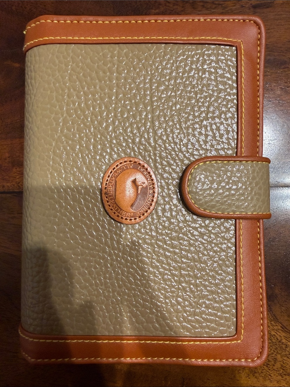 Dooney & Bourke Olive Pebbled Leather Folio with Brown Trim